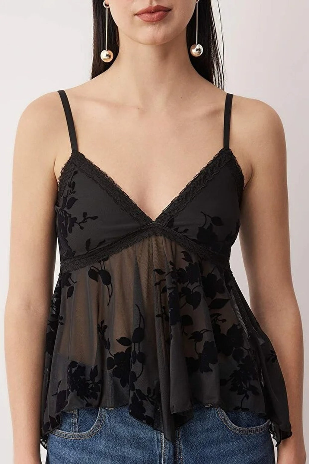 Floral Ruffle Detail Tulle Party Blouse