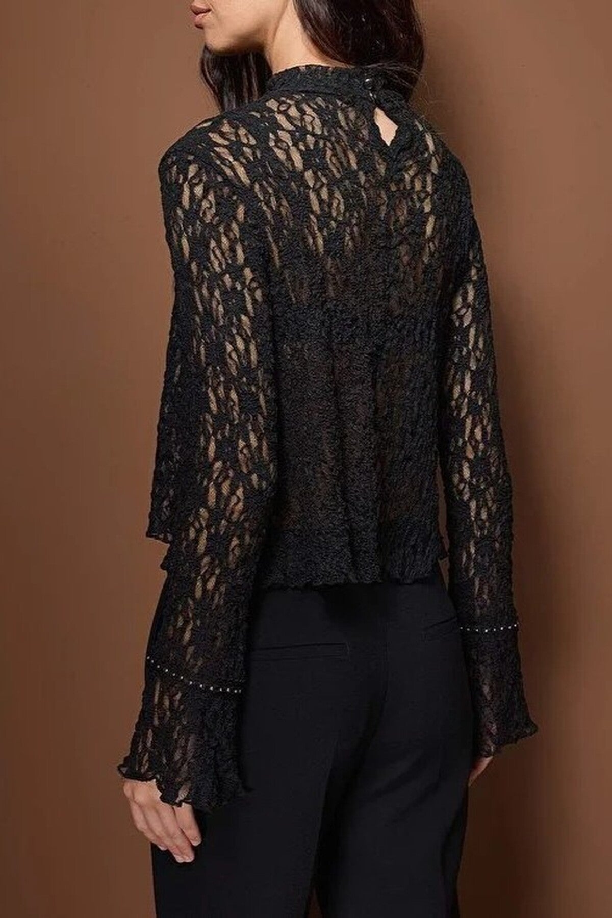 Regular Lace Stretch Knit Blouse with Accessory Details