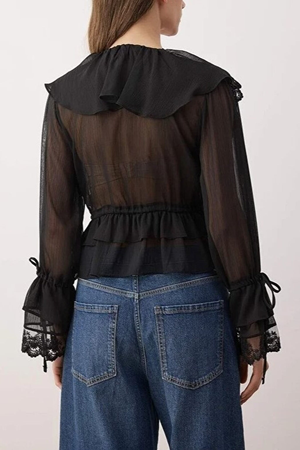 Lace-Detailed Ruffled Woven Party Blouse