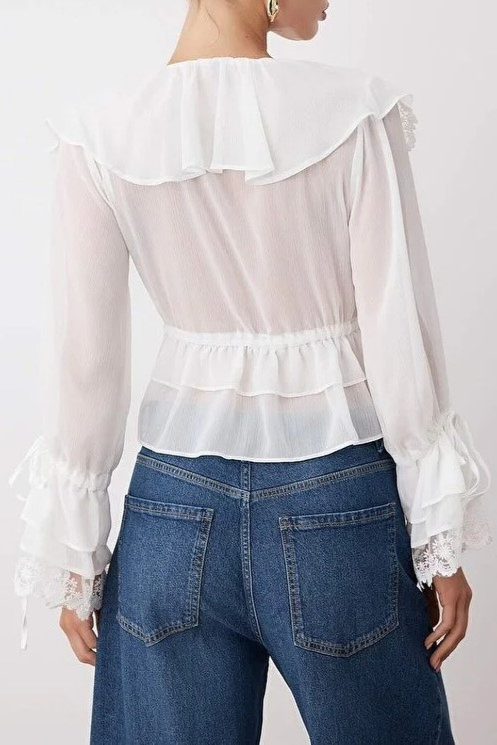 Lace-Detailed Ruffled Woven Party Blouse