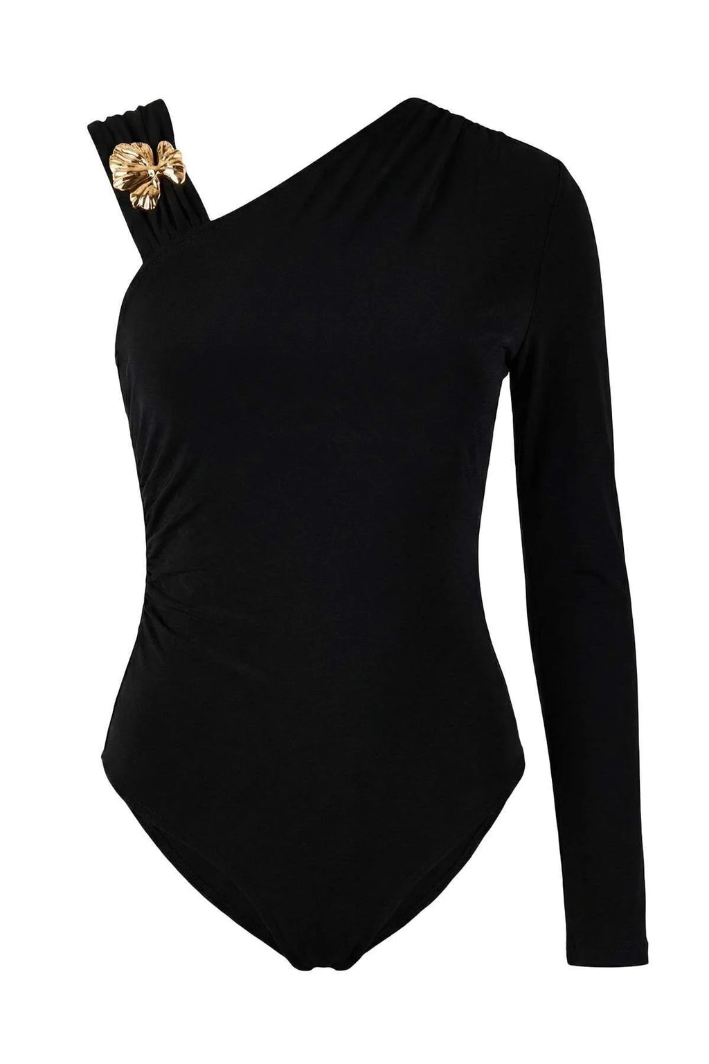 Asymmetrical Neckline Knit Party Bodysuit with Accessory Details