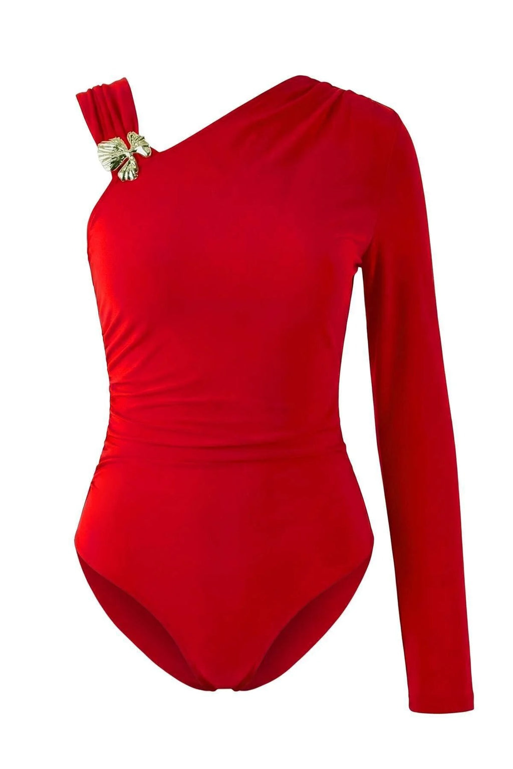 Asymmetrical Neckline Knit Party Bodysuit with Accessory Details
