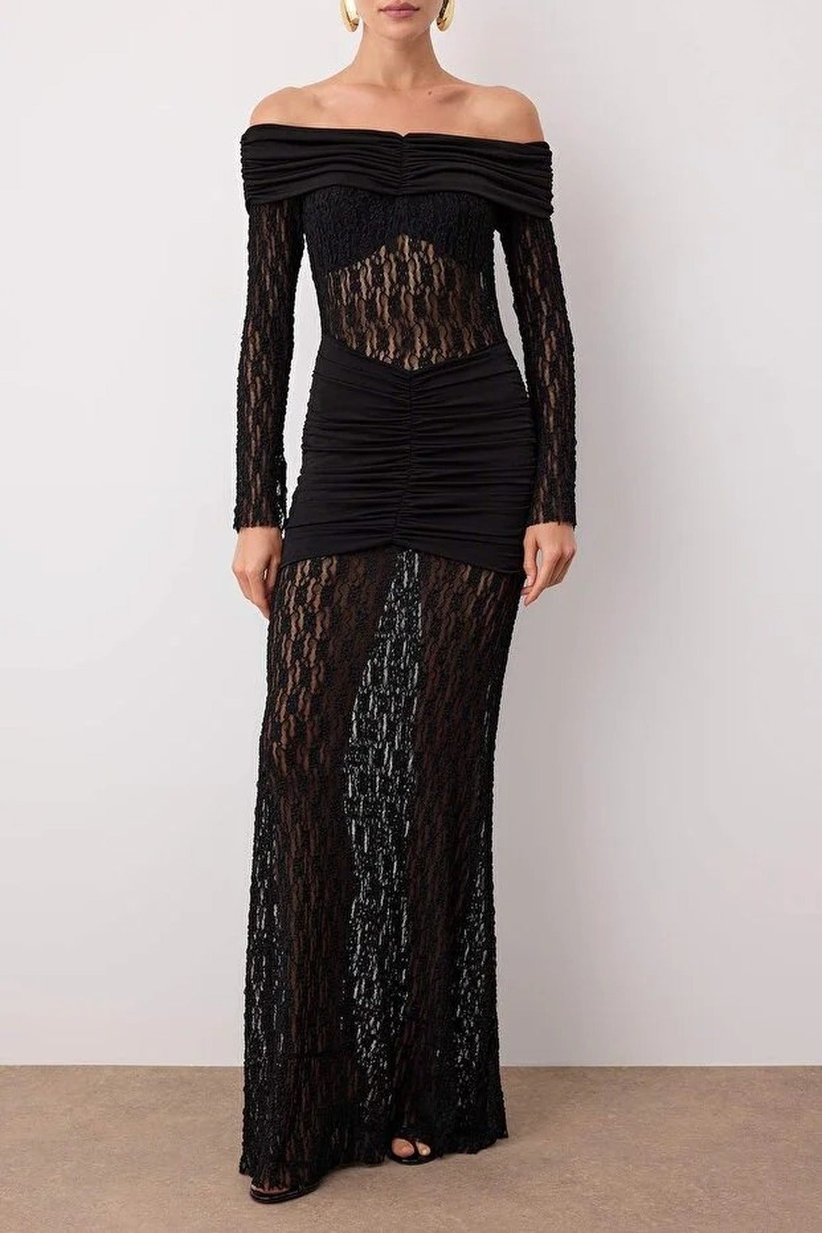 Carmen Collar Lace Knit Elegant Maxi Evening Dress