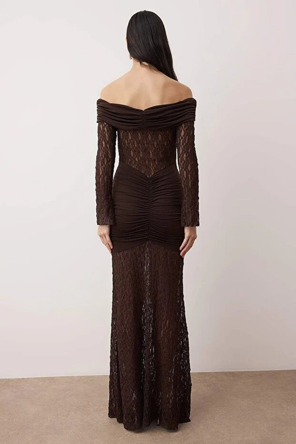 Carmen Collar Lace Knit Elegant Maxi Evening Dress