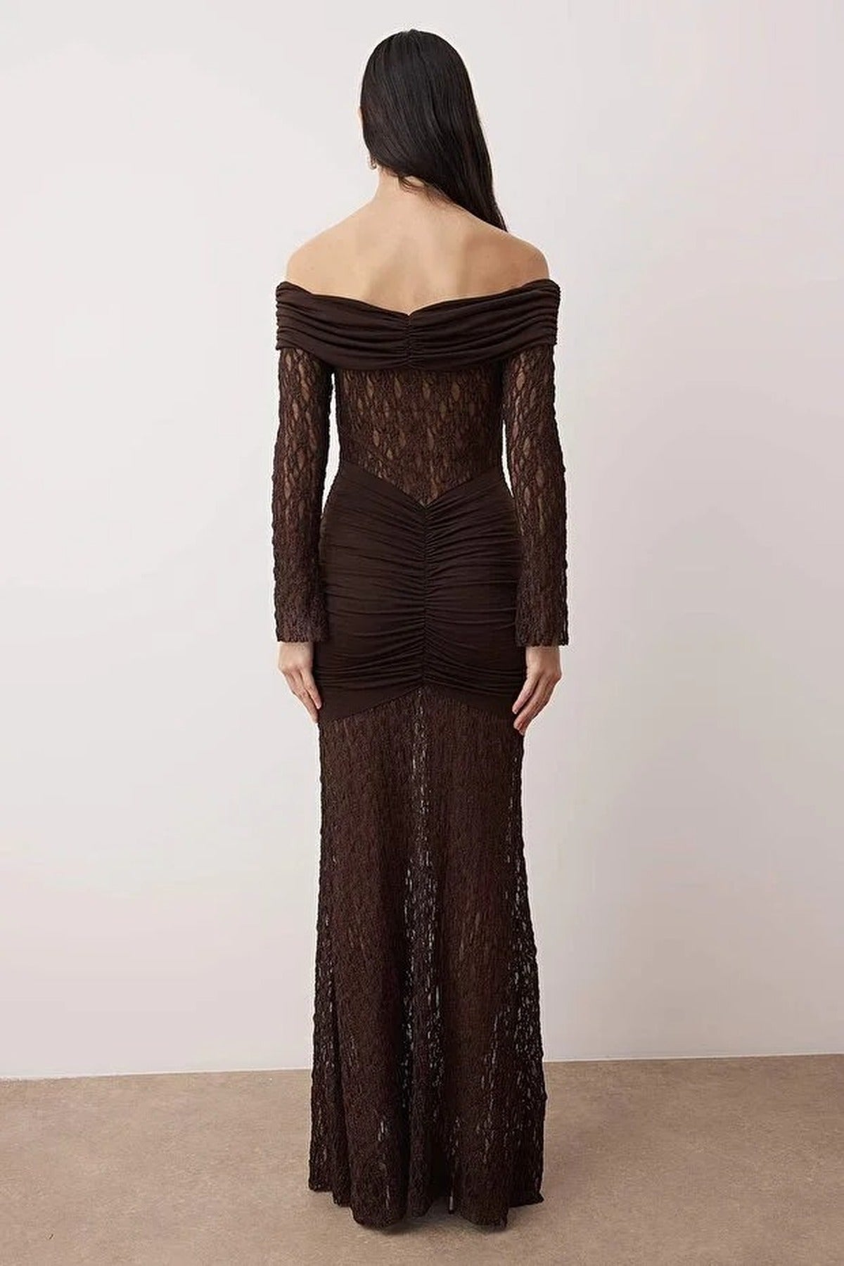 Carmen Collar Lace Knit Elegant Maxi Evening Dress