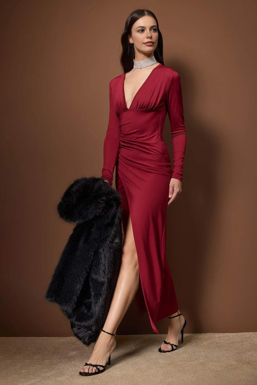 Fitted Knit Elegant Maxi Evening Dress