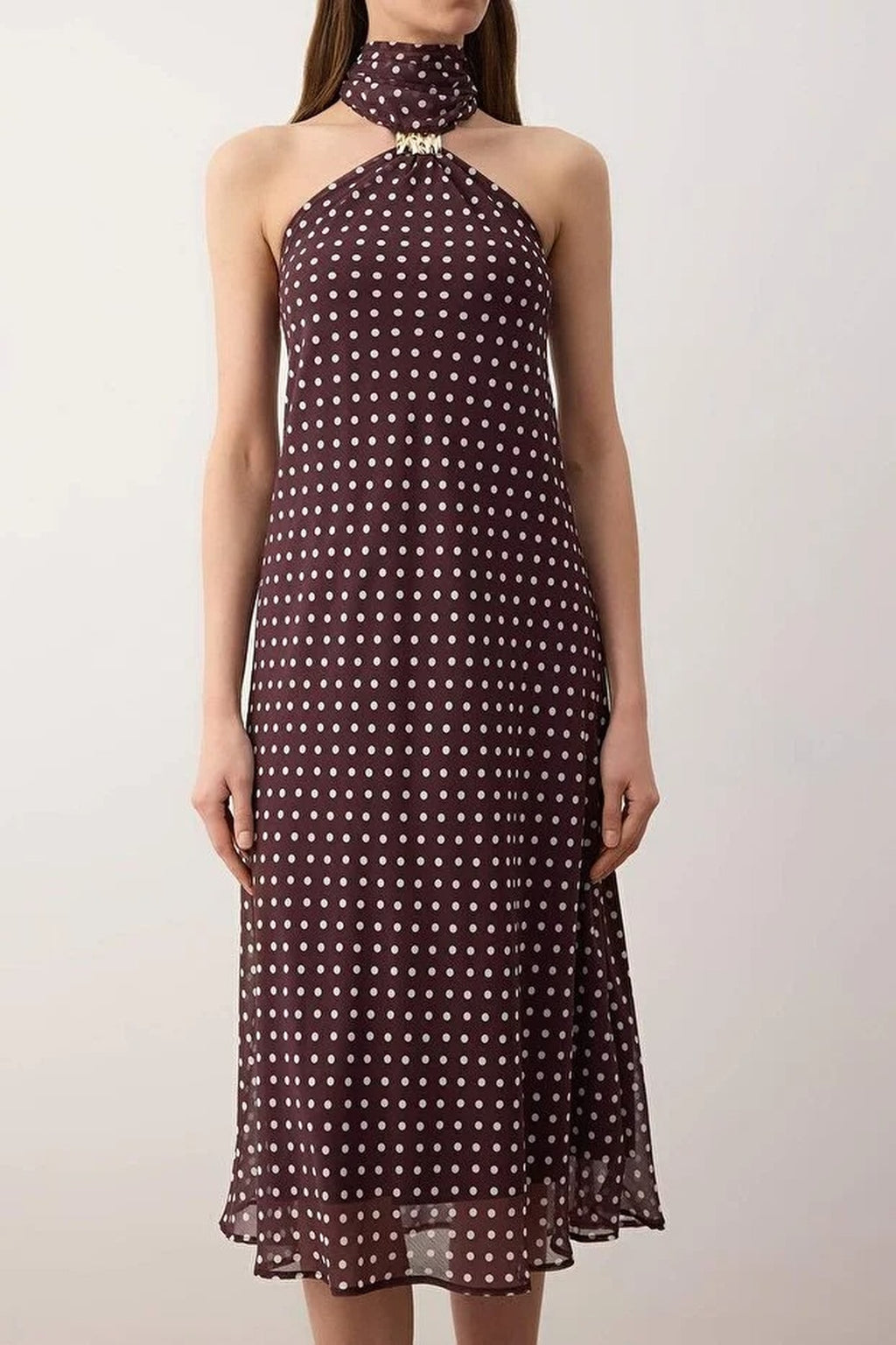 Polka Dot Chiffon Lined Midi Dress