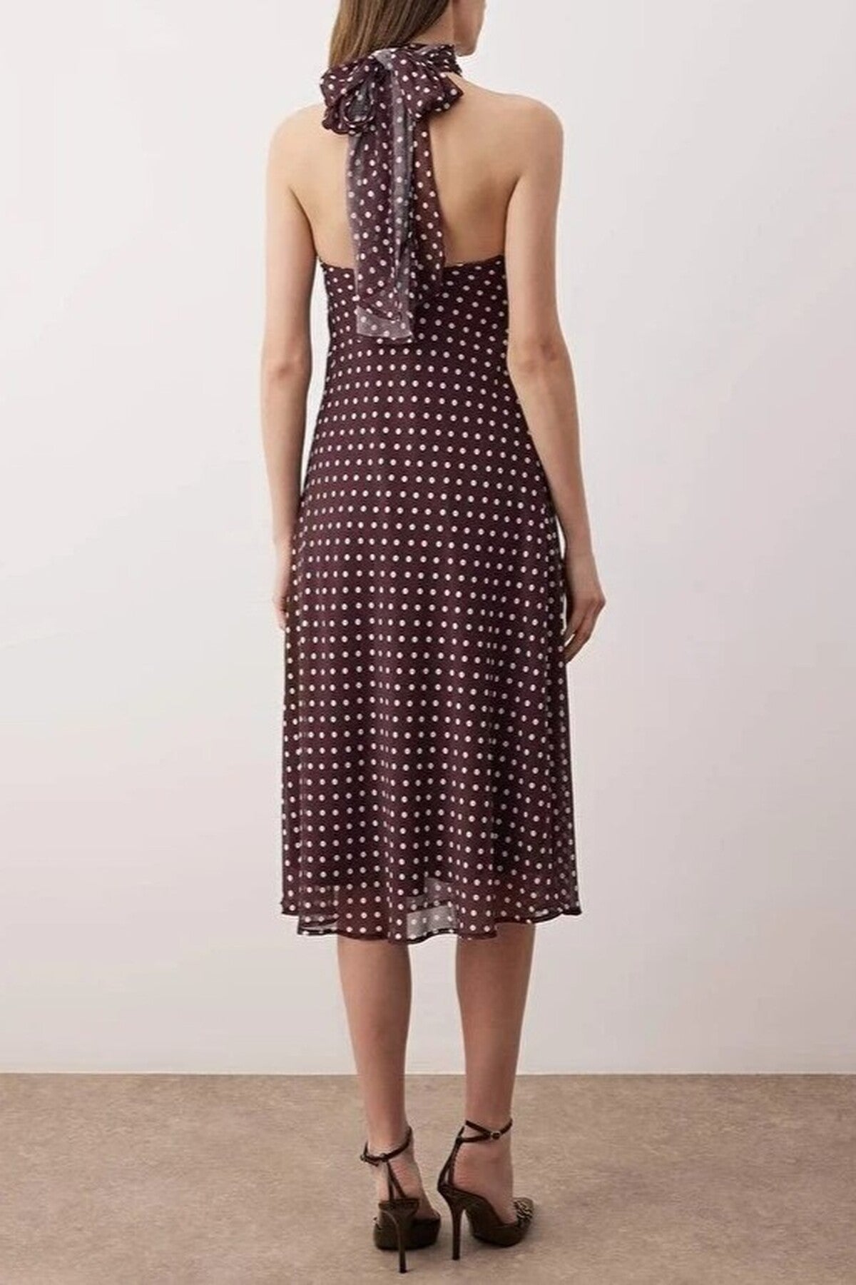 Polka Dot Chiffon Lined Midi Dress