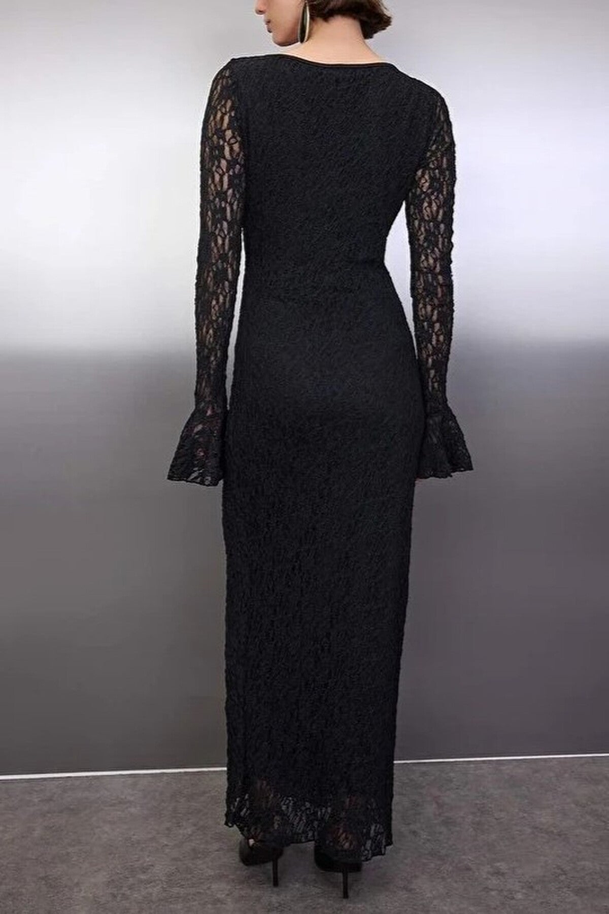 Lace Maxi Lined Evening Dress with Accessory Detail