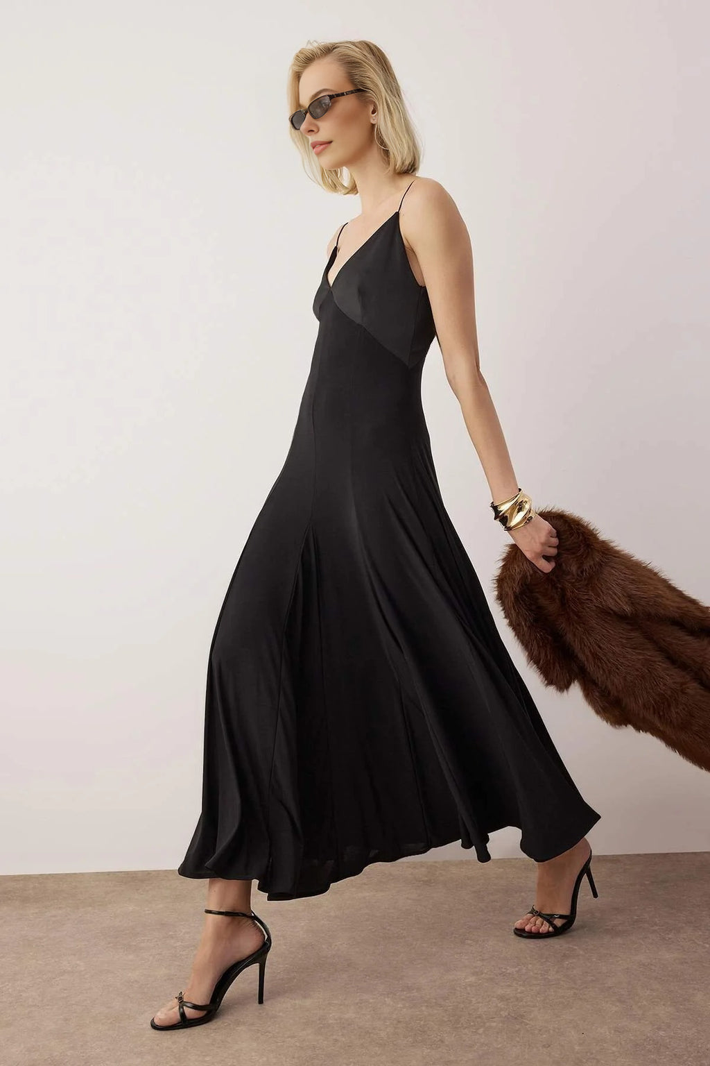 Knit Satin Detailed Maxi Unlined Evening Dress