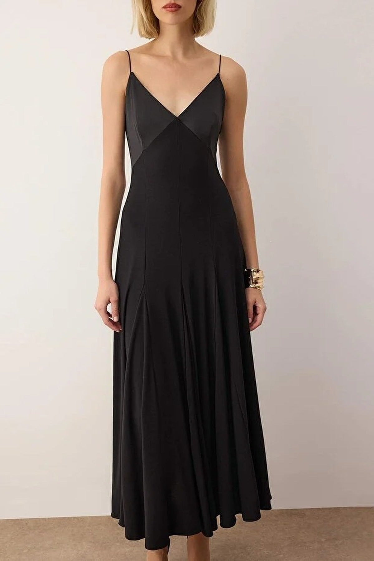 Knit Satin Detailed Maxi Unlined Evening Dress