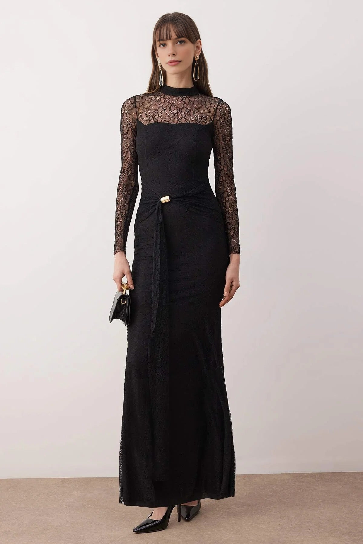 Fitted Lace Maxi Elegant Evening Dress