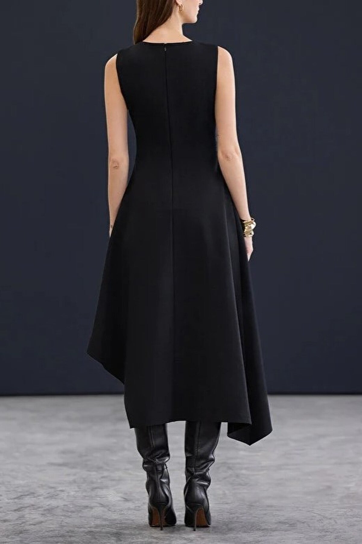 Asymmetrical V-Neck Midi Stretch Knit Dress