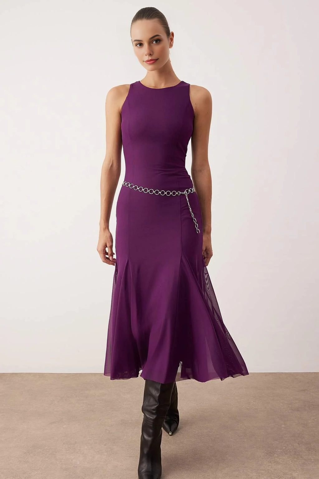 Tulle Maxi Party Dress with Flounce Skirt