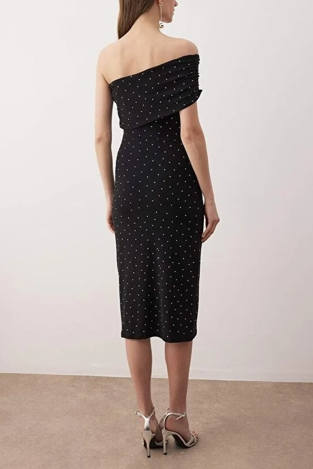 Stone Print One Shoulder Knit Midi Unlined Dress