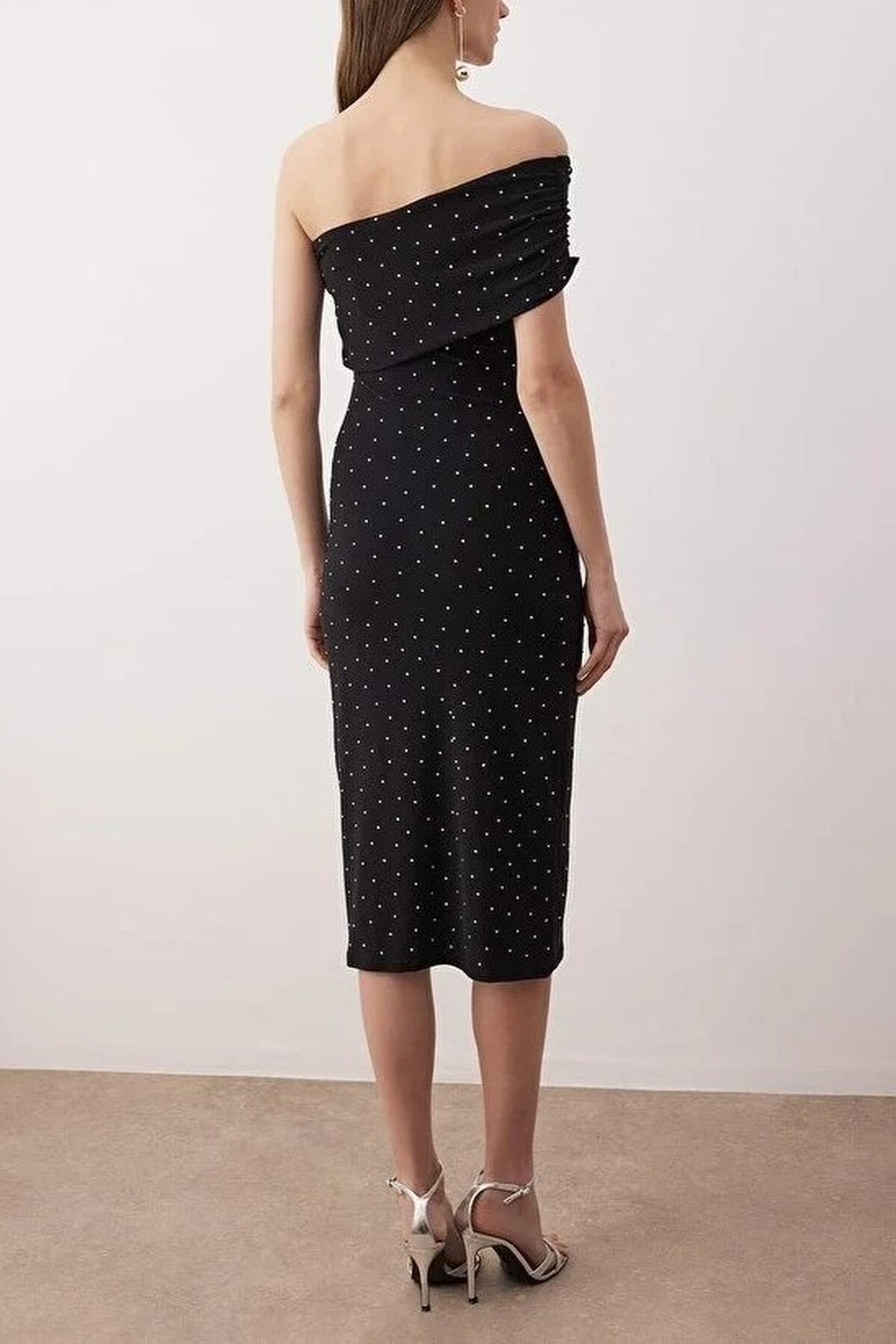 Stone Print One Shoulder Knit Midi Unlined Dress