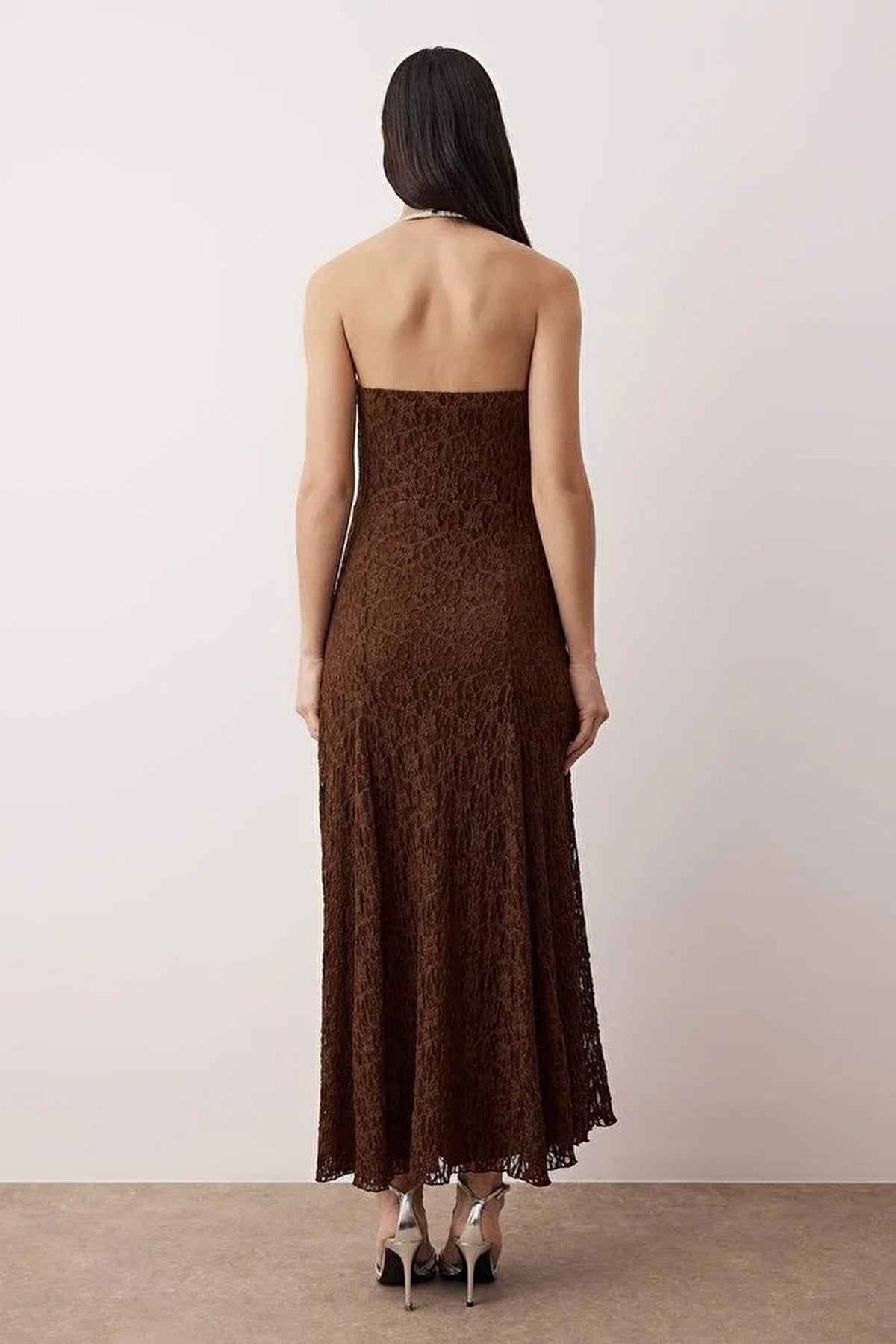 Lace Strapless Midi Lined Dress