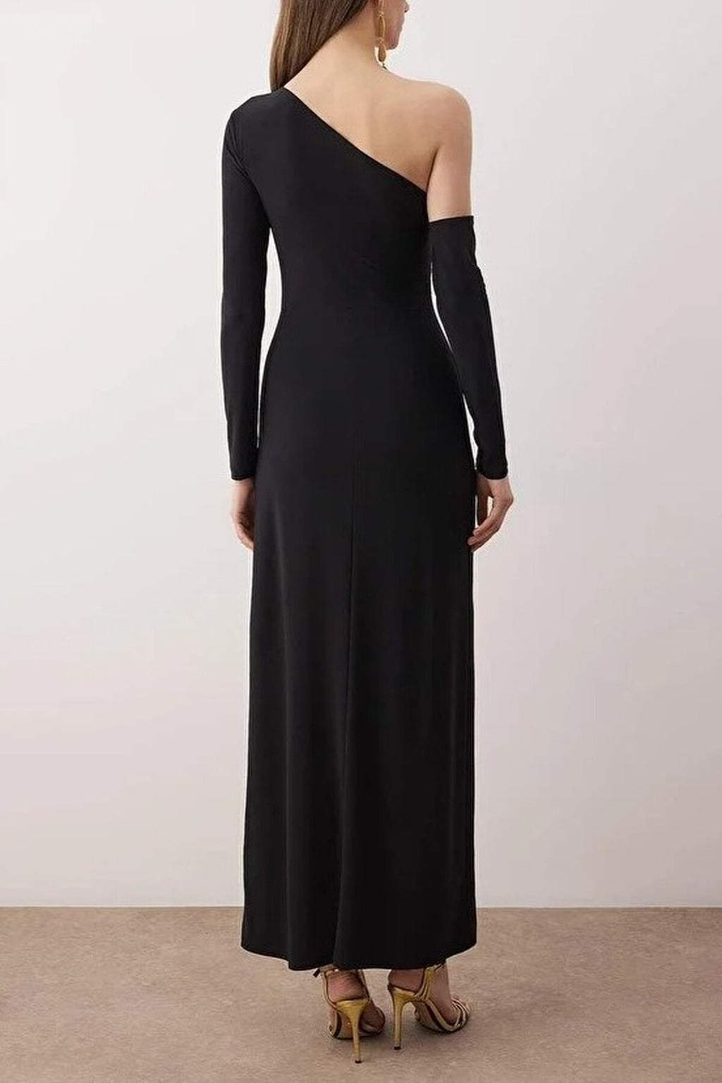 Knit Maxi Evening Dress with Cut Out and Accessory Details