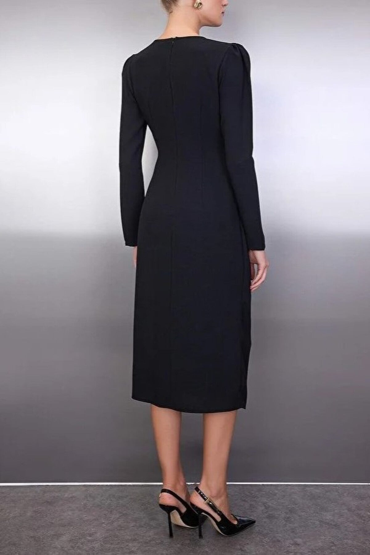 Wrap Skirt Midi Woven Dress with Cut Out and Accessory Detail
