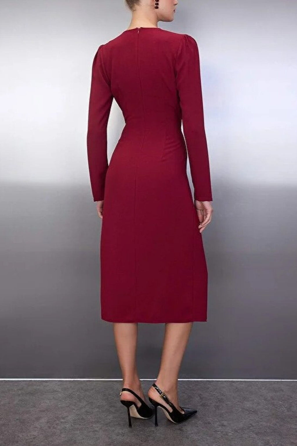 Wrap Skirt Midi Woven Dress with Cut Out and Accessory Detail