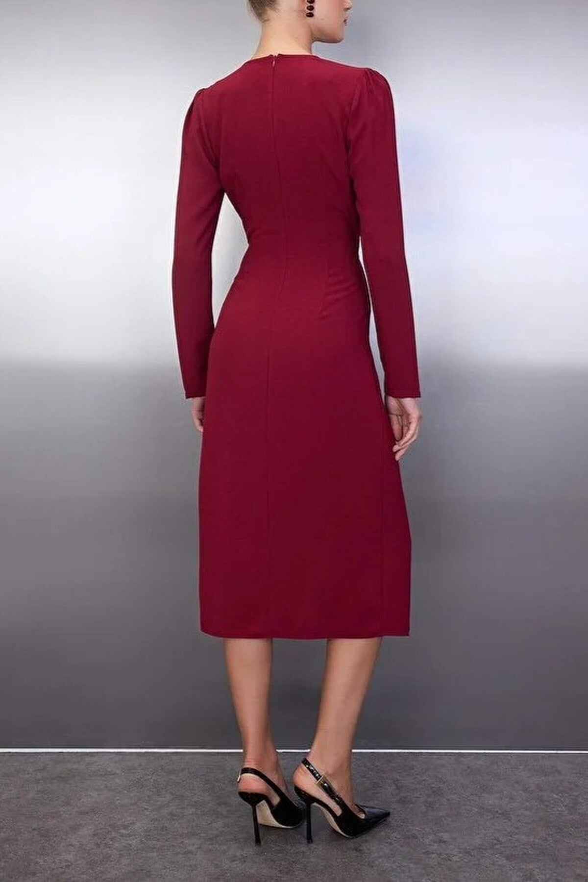 Wrap Skirt Midi Woven Dress with Cut Out and Accessory Detail