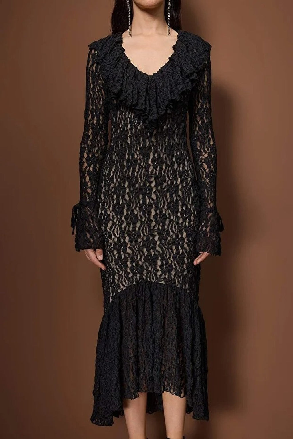 Lined Ruffled Lace Evening Dress