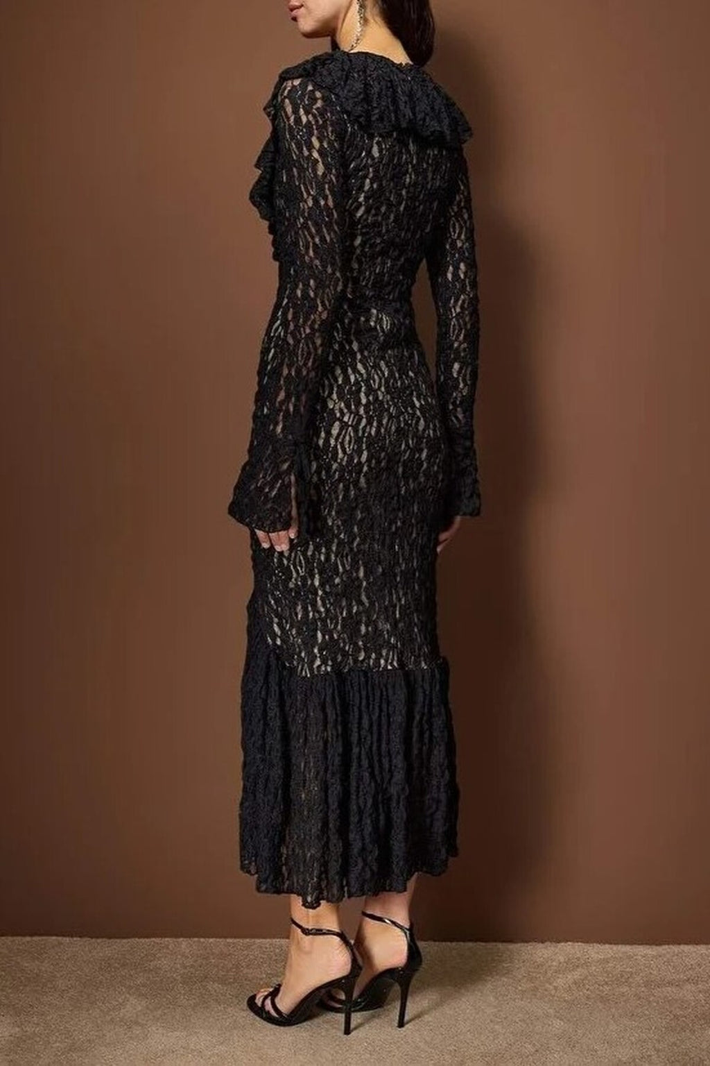 Lined Ruffled Lace Evening Dress