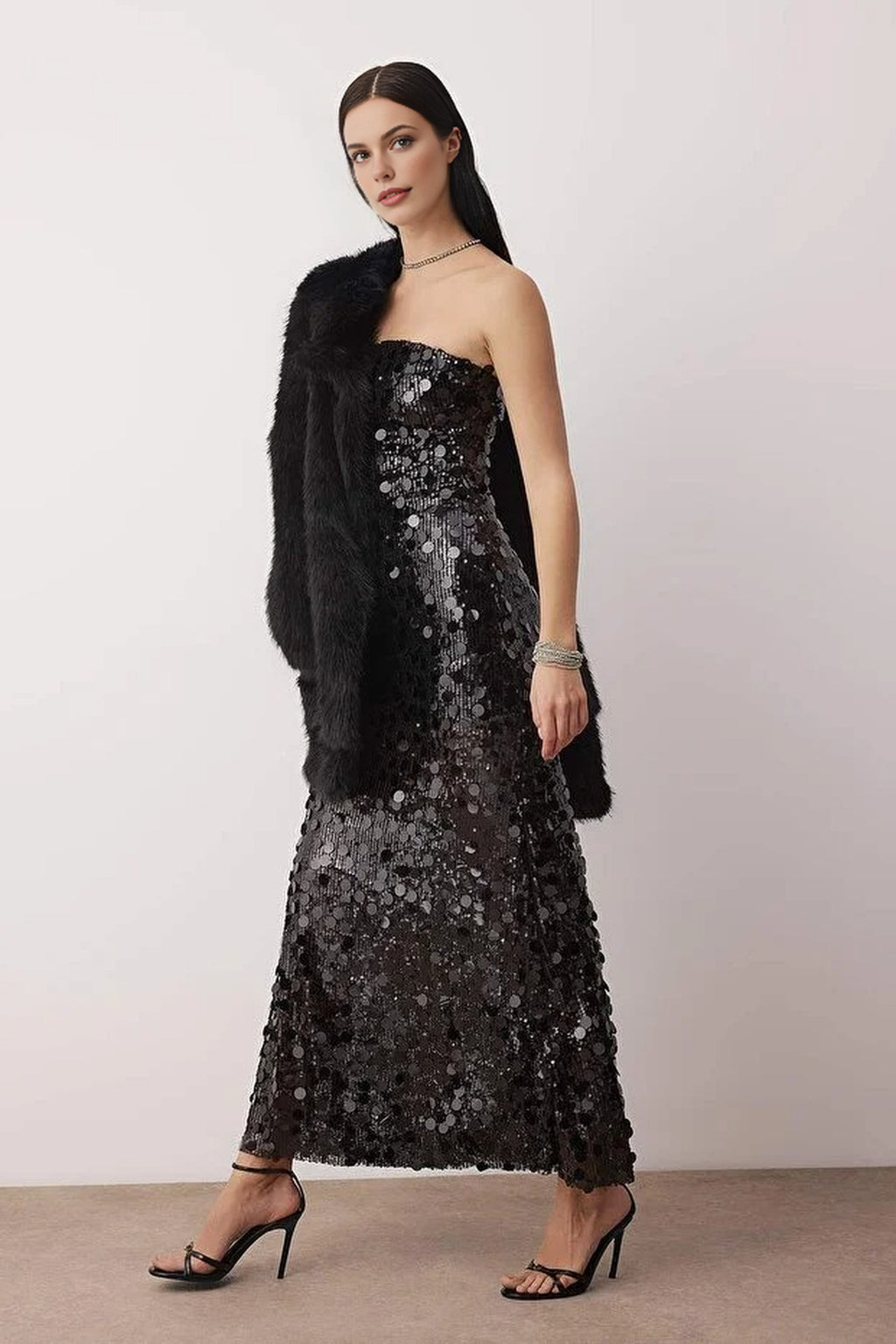 Sparkling Sequin Lined Evening Dress
