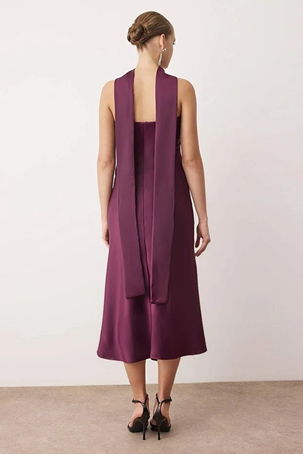 Strapless Satin Evening Dress with Scarf Detail