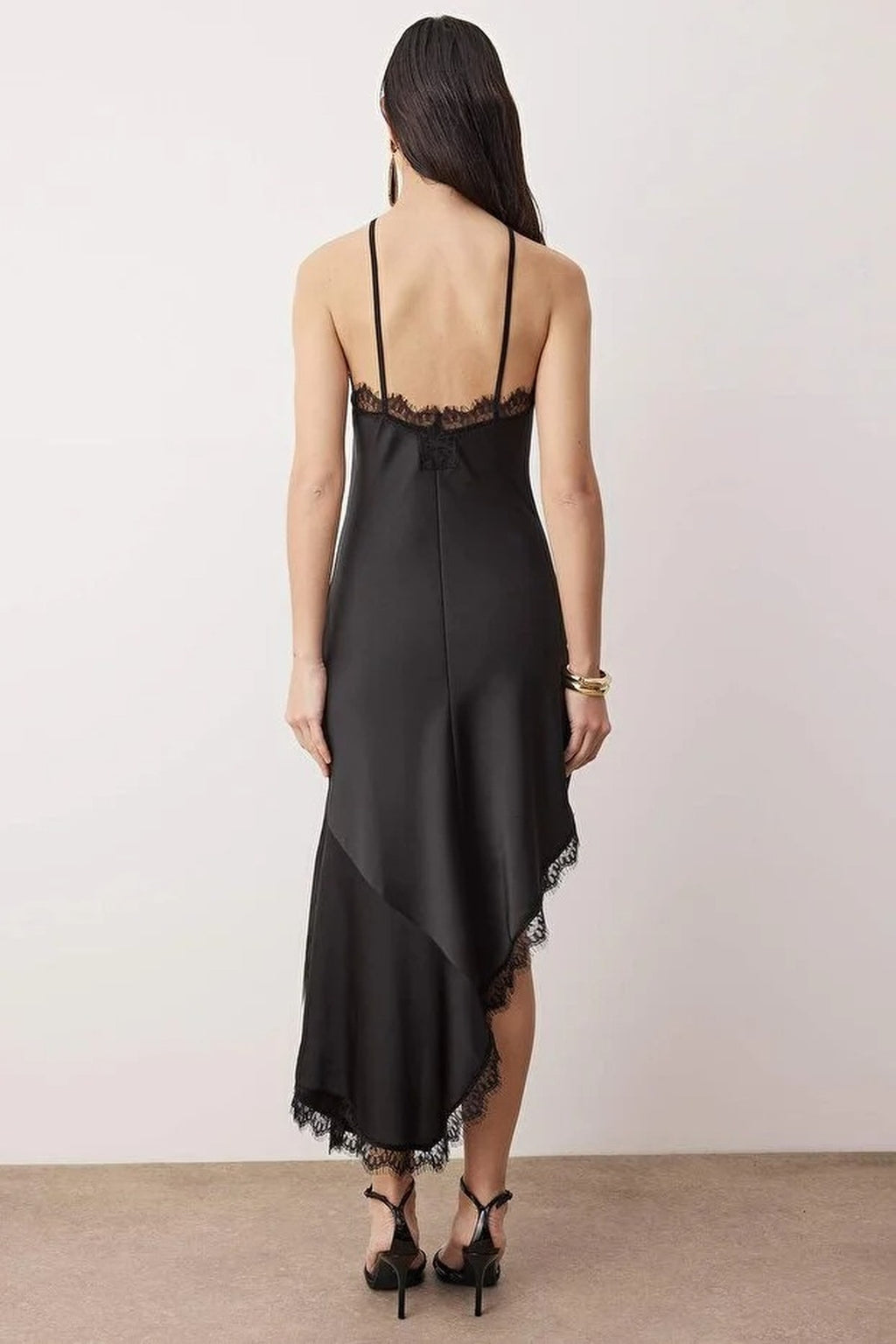 Lace-Detailed Woven Satin Midi Unlined Evening Dress