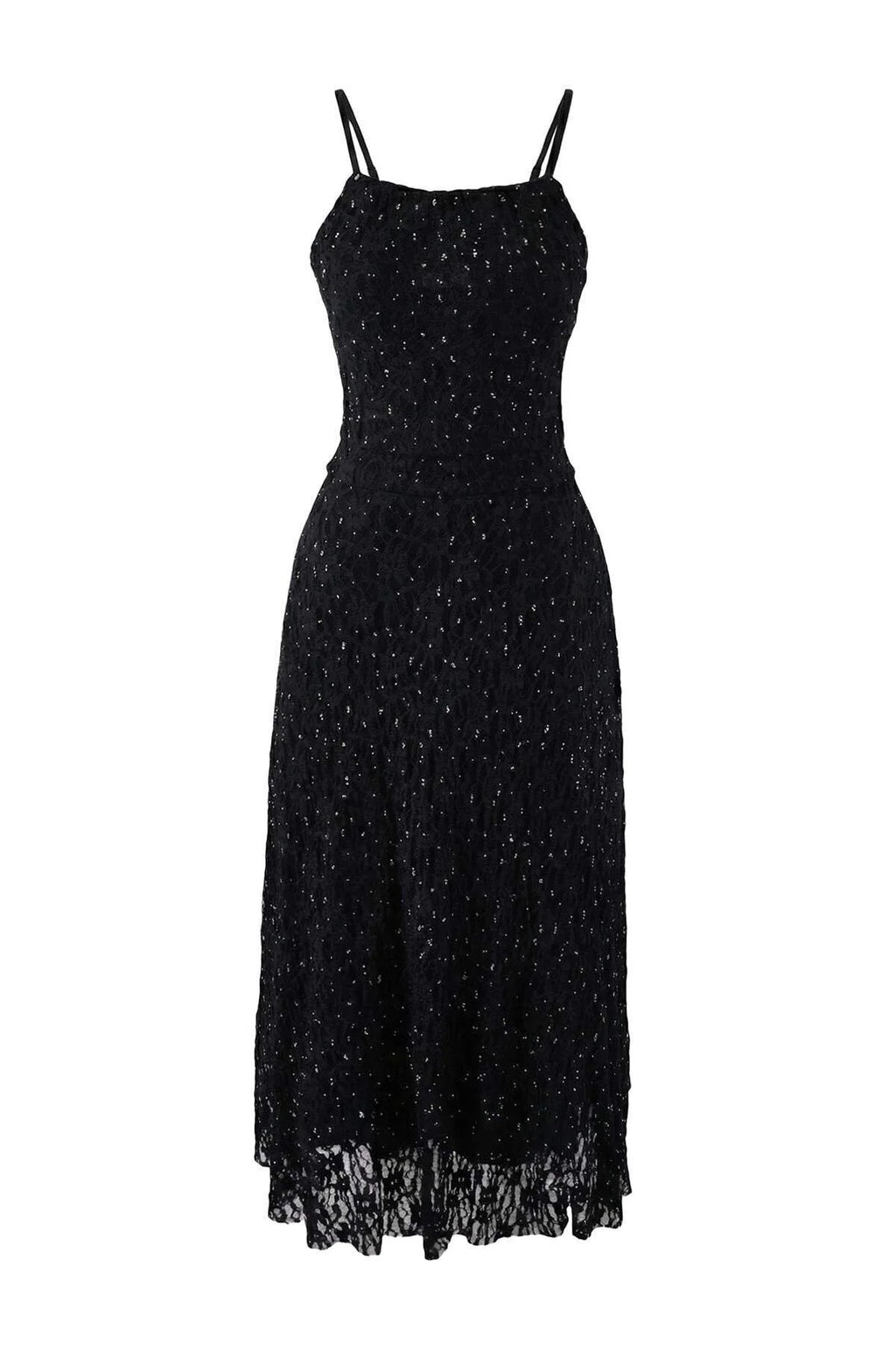 Lace and Tulle Lined Midi Dress with Stone Embellishments