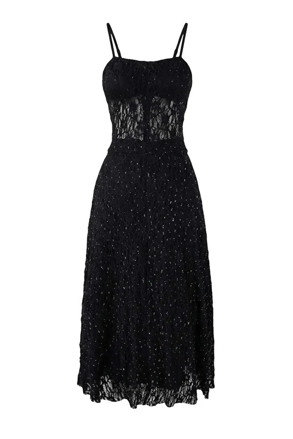 Lace and Tulle Lined Midi Dress with Stone Embellishments