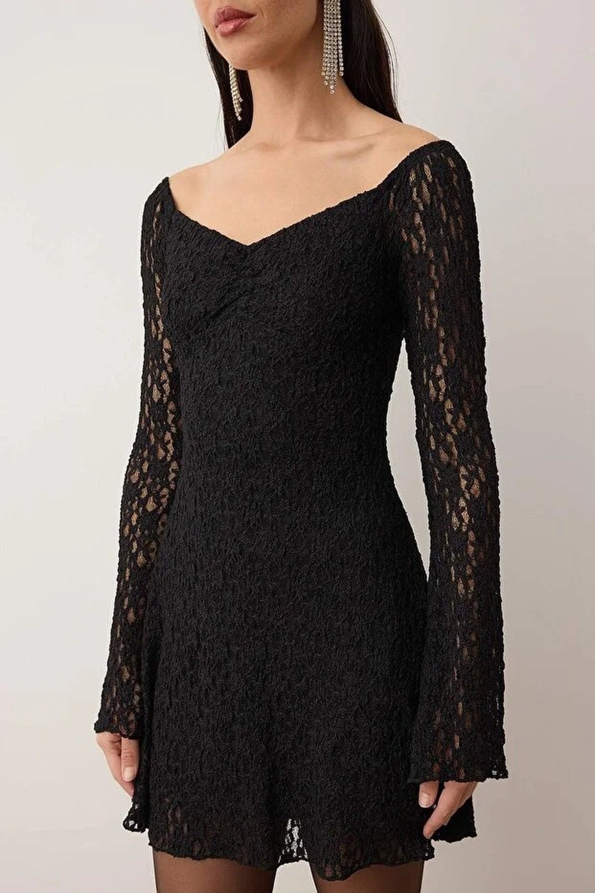 Knit Lace Mini Lined Dress