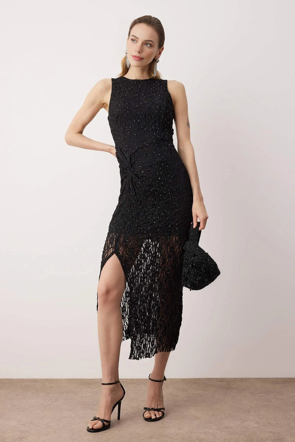 Stone Print Tulle Maxi Lined Party Dress