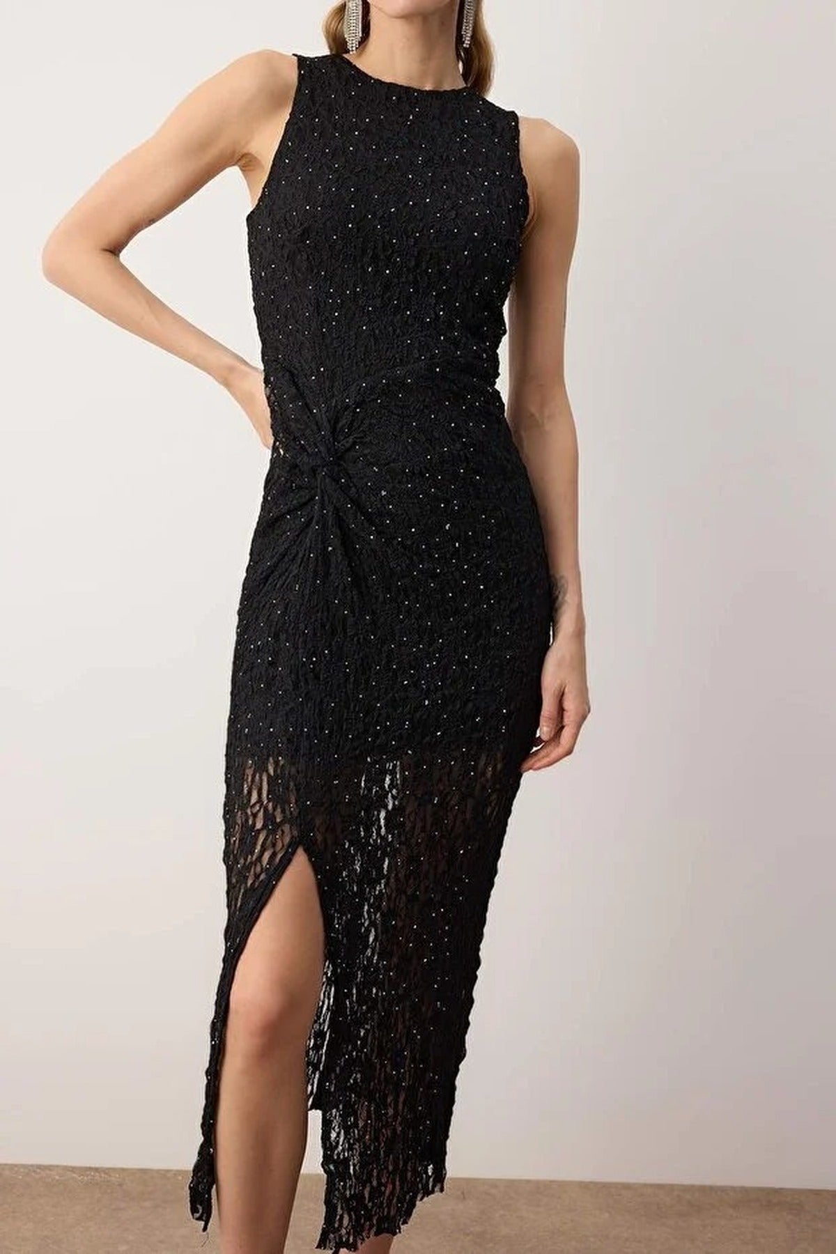 Stone Print Tulle Maxi Lined Party Dress
