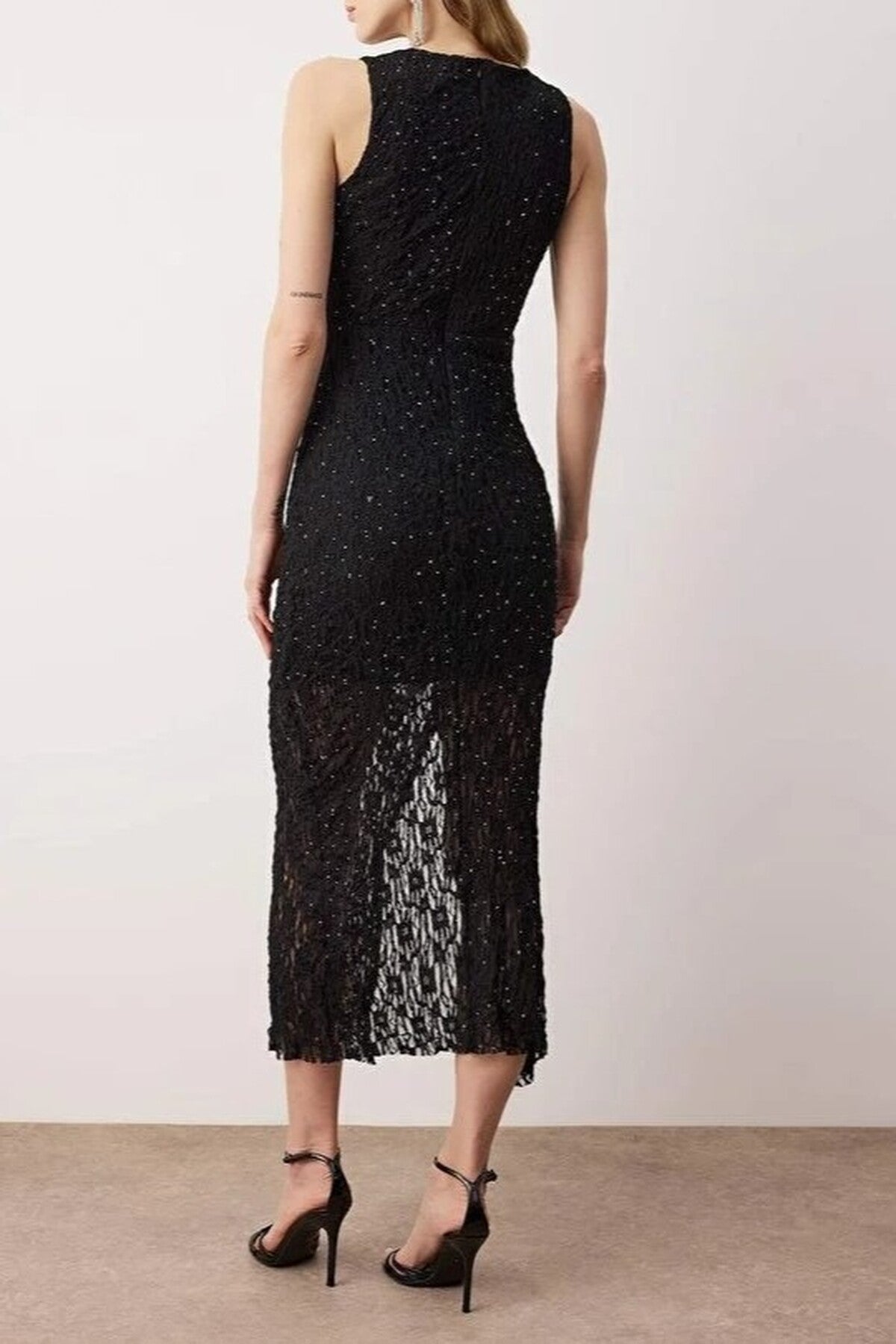 Stone Print Tulle Maxi Lined Party Dress