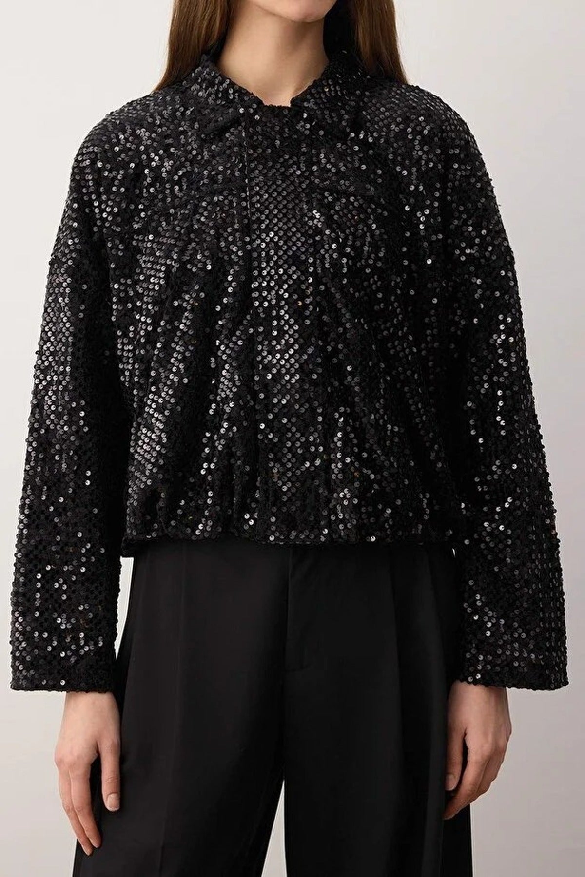 Regular Sequined Zippered Jacket