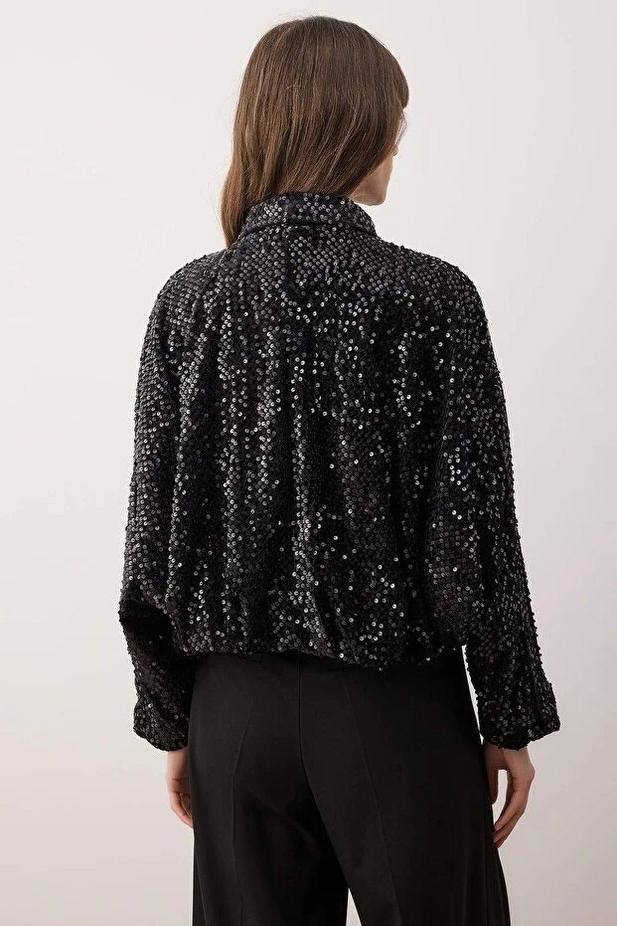 Regular Sequined Zippered Jacket