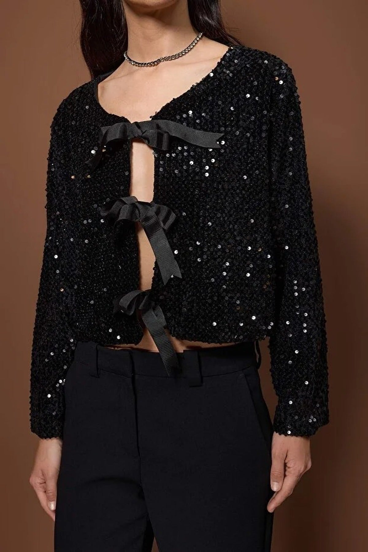 Front-Tie Sequin Party Jacket