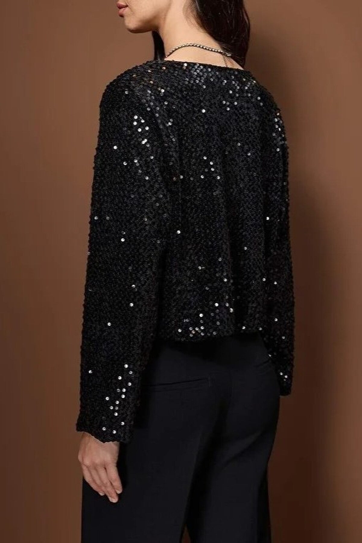 Front-Tie Sequin Party Jacket