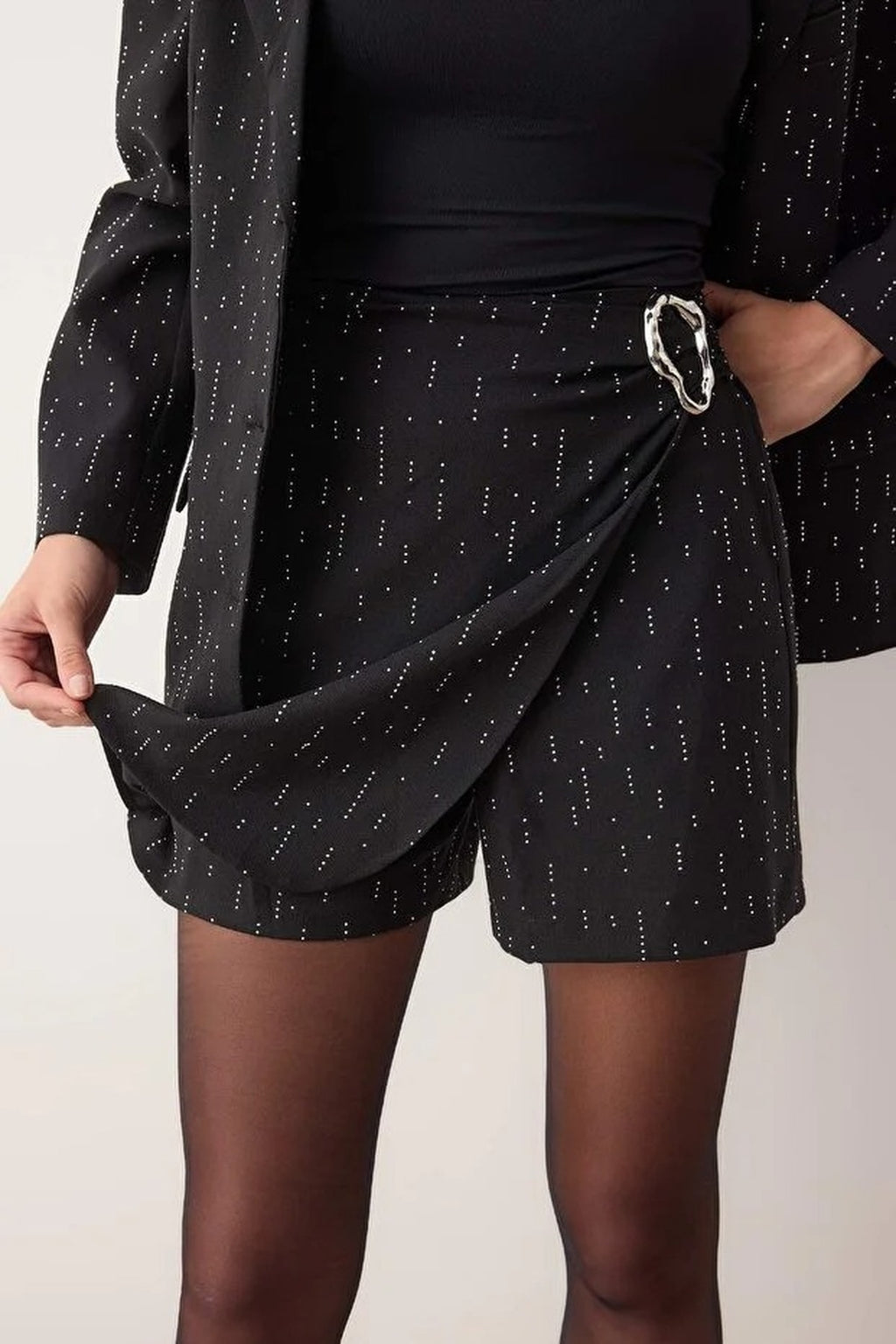 2-Piece Embellished Shimmering Woven Party Jacket and Short Set