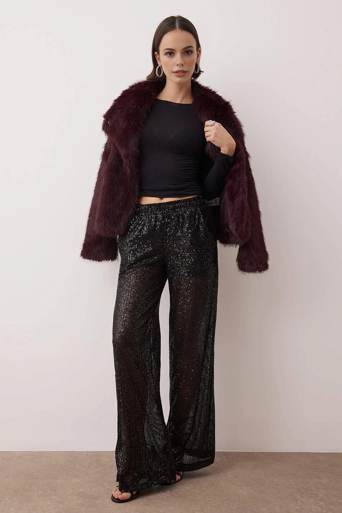Sequined Chic Party Trousers with Mini Short Lined