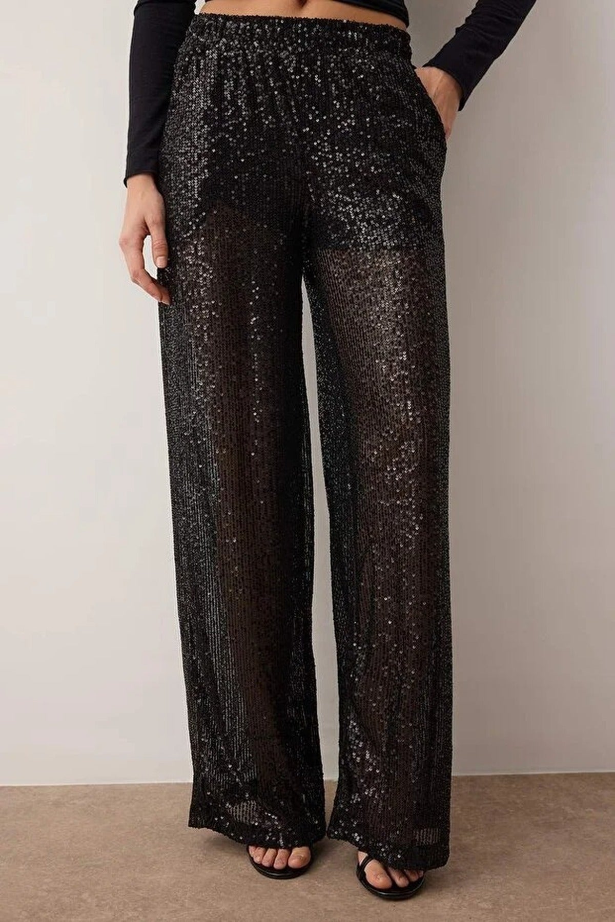Sequined Chic Party Trousers with Mini Short Lined