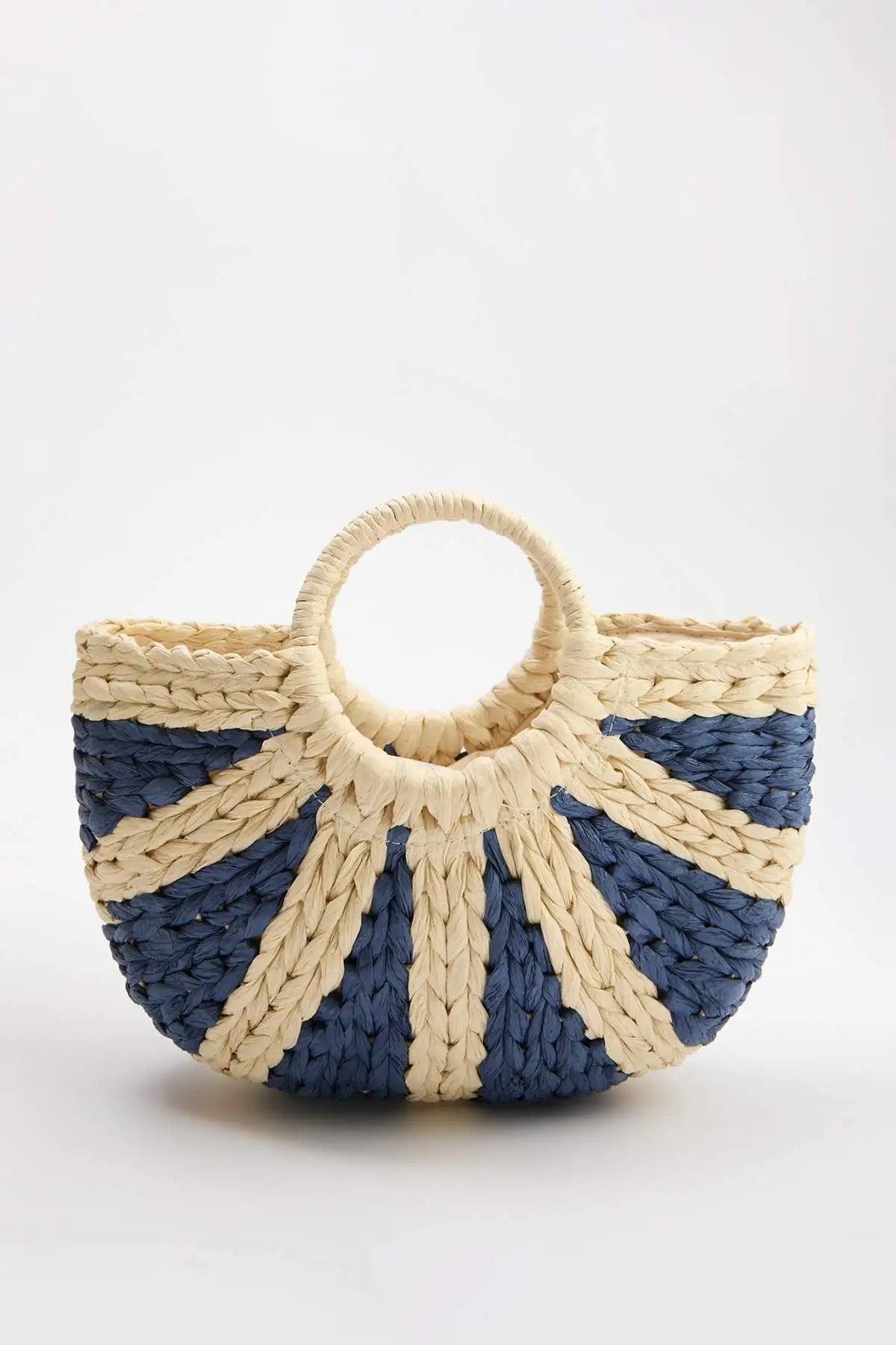 Color Blocked Woven Oval Women Medium Size Bag
