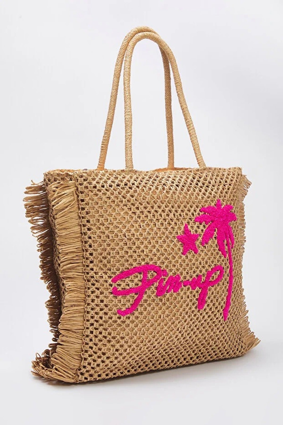 Embroidered Tassel Detail Woven Women's Maxi Tote Shoulder Bag