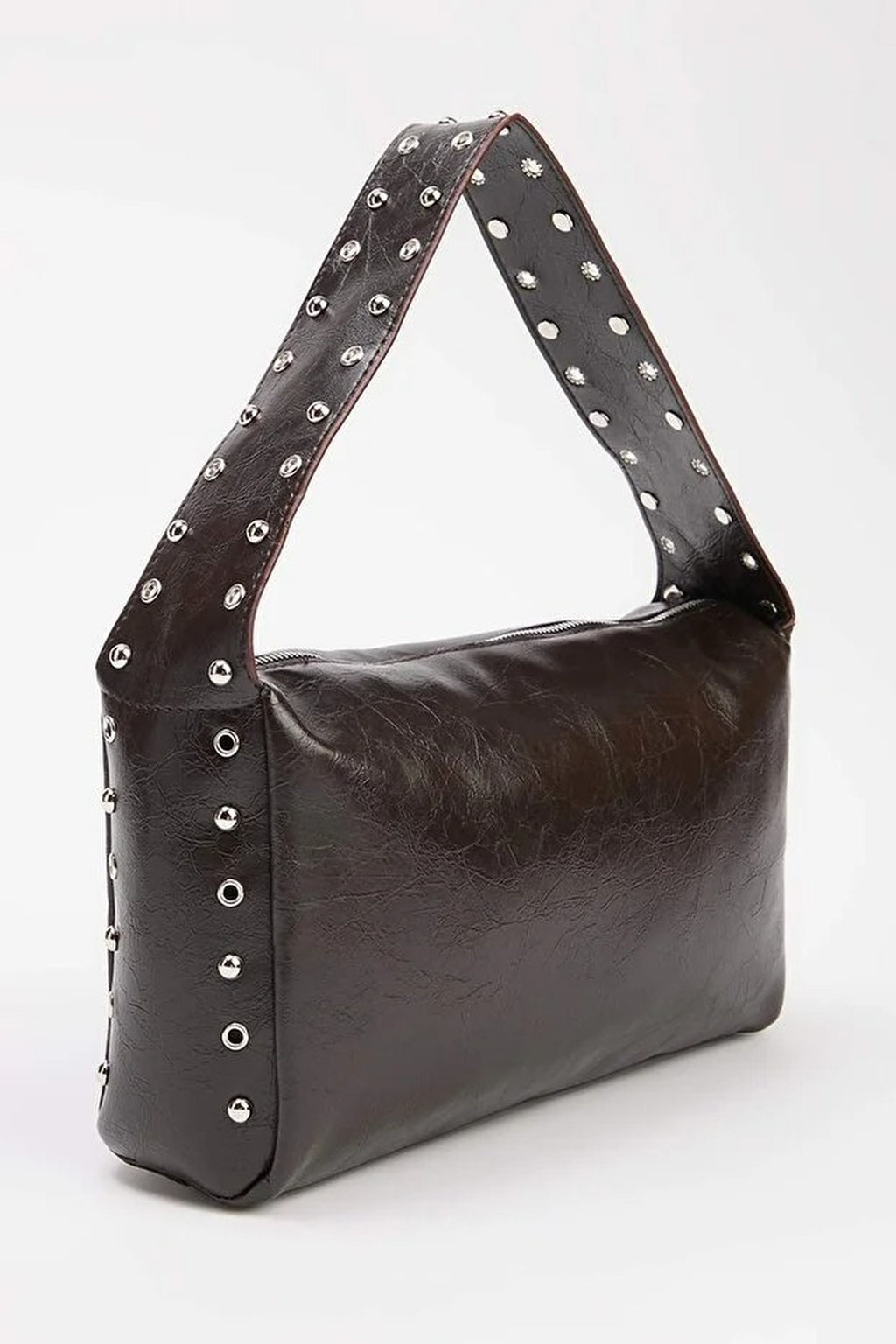 Faux Leather Shoulder Bag with Stud Detail