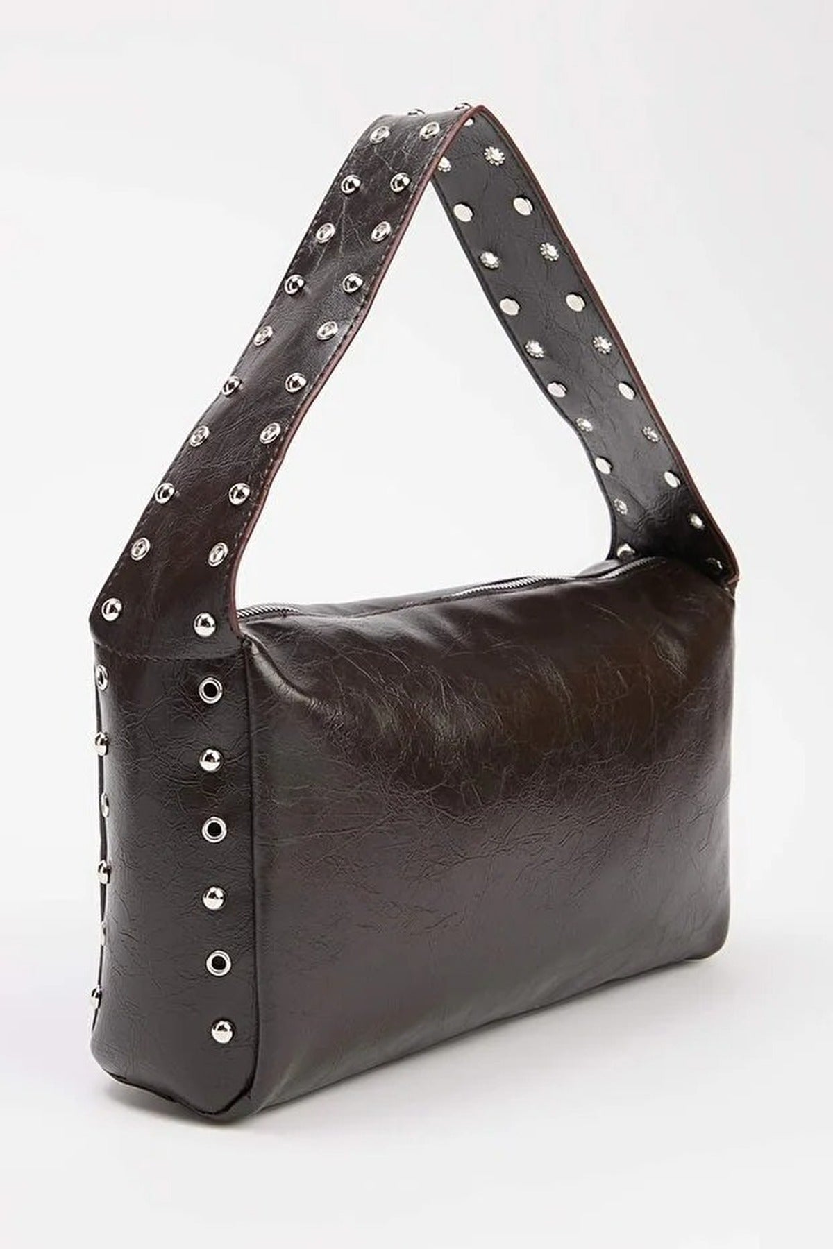 Faux Leather Shoulder Bag with Stud Detail