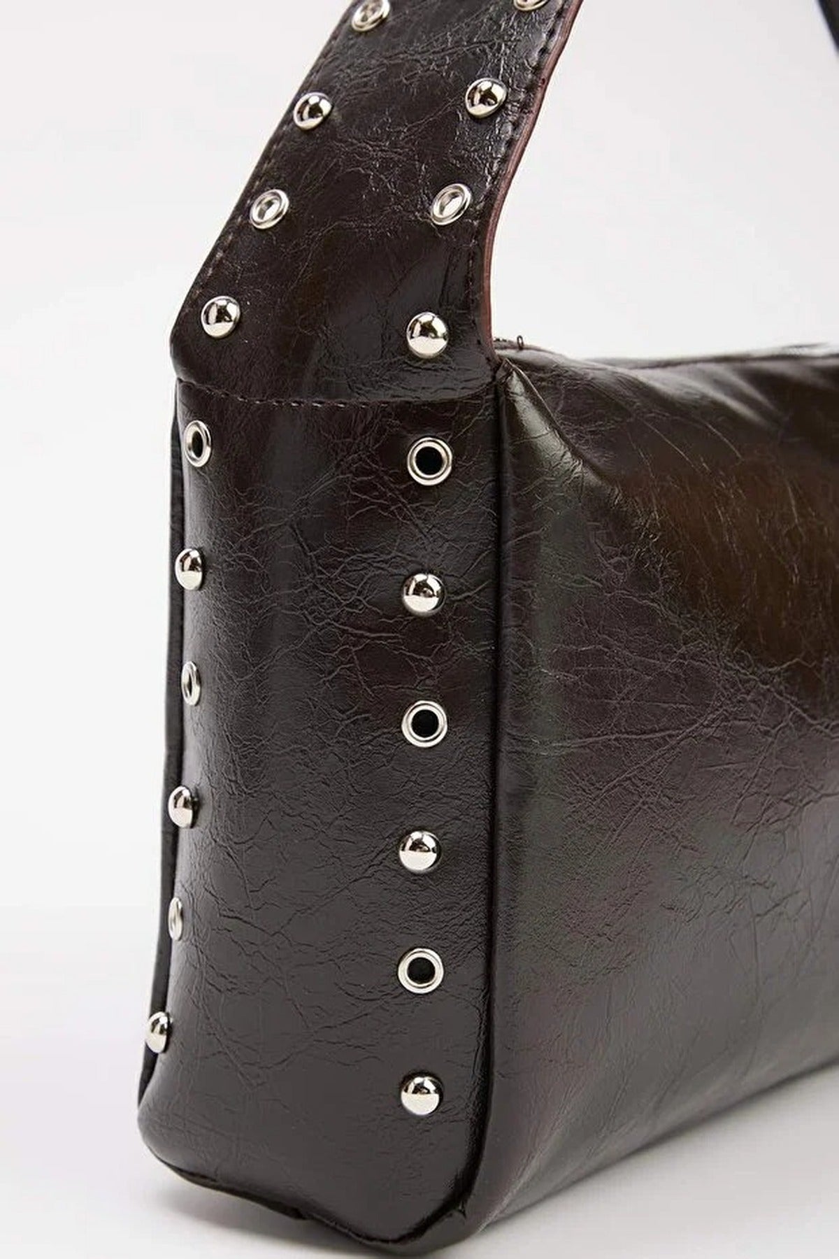 Faux Leather Shoulder Bag with Stud Detail