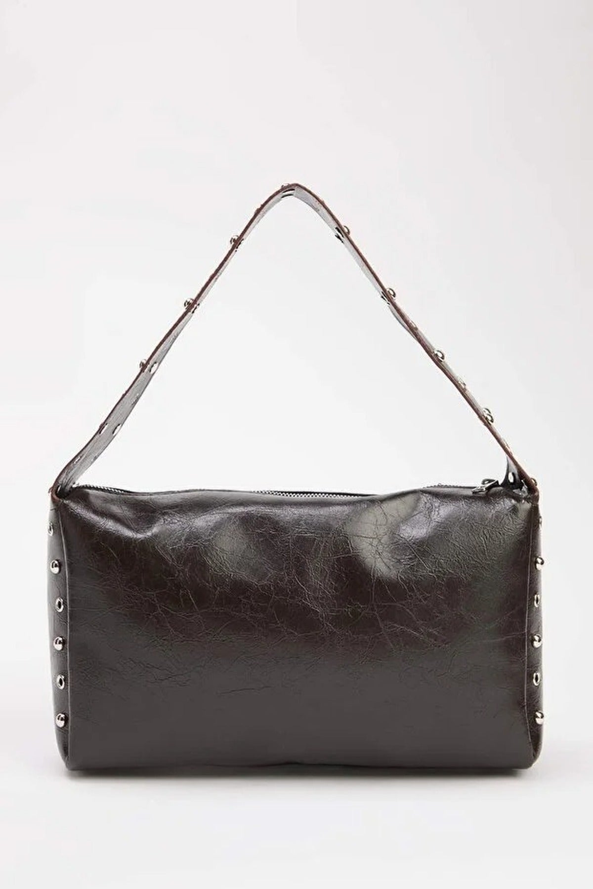 Faux Leather Shoulder Bag with Stud Detail