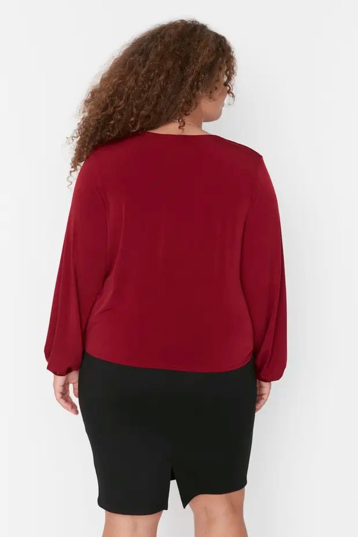 Balloon Sleeve Wrap Collar Knitted Blouse